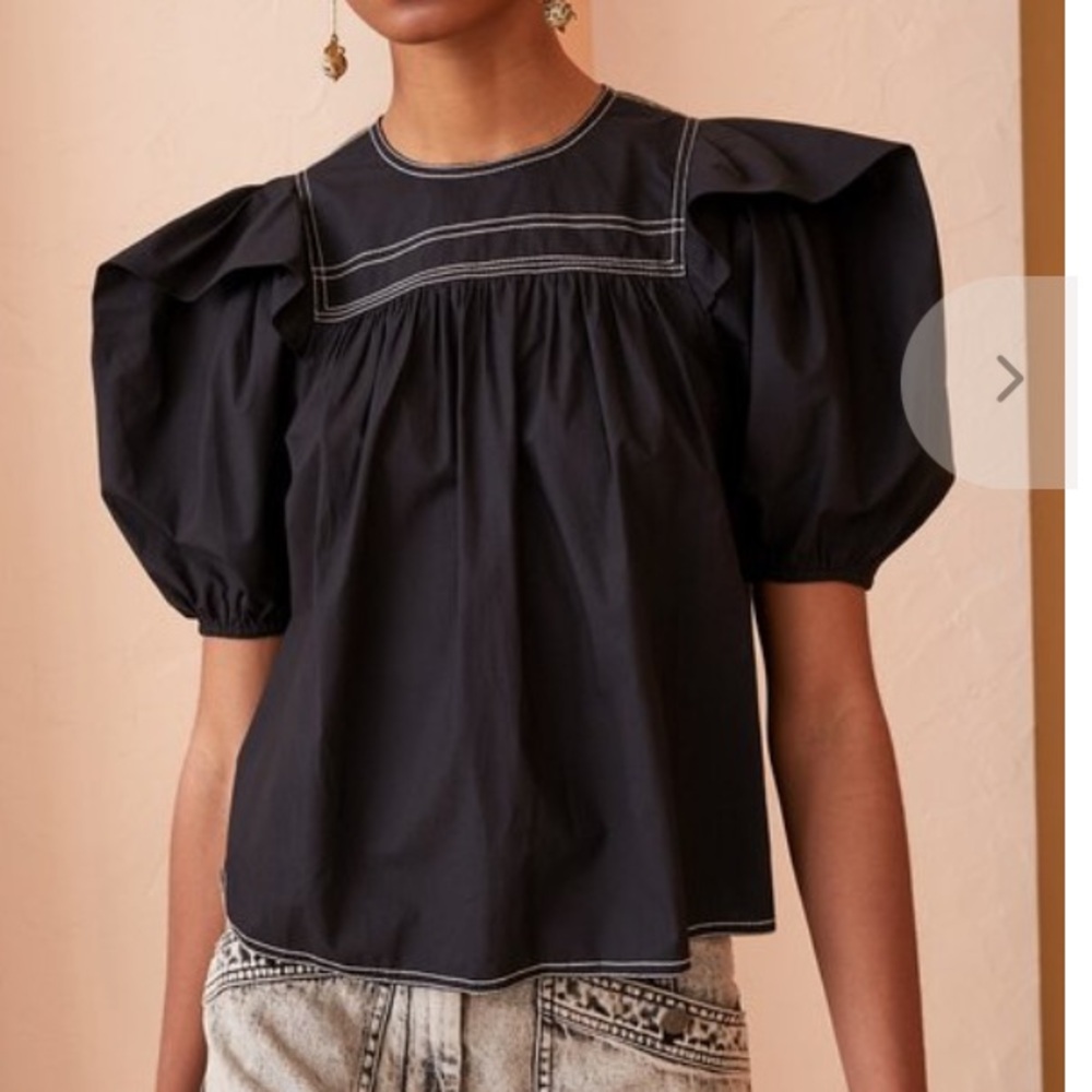 Ulla Johnson Black Puff-Sleeve Cotton Top